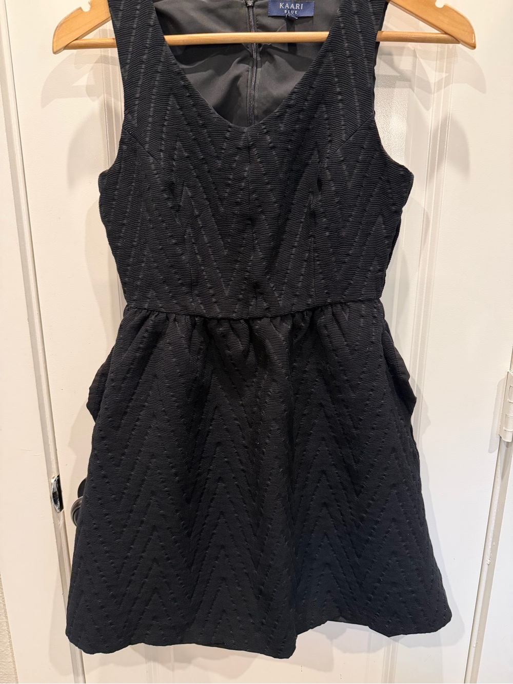 Kaari Blue Black Textured Sleeveless Dress
